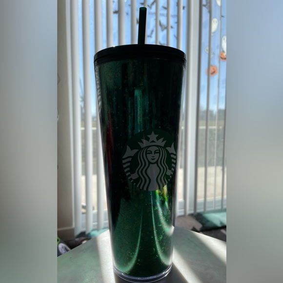 NWT - Starbucks 24 oz Holiday Sparkly Green Reusable Cold Cup w/ Straw - Picture 2 of 7